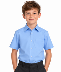 Boys Blue Short Sleeve School Uniform Shirt – Ages 2 to 16+ Years