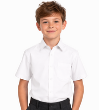 Boys White Short Sleeve School Uniform Shirt – Ages 2 to 16+ Years