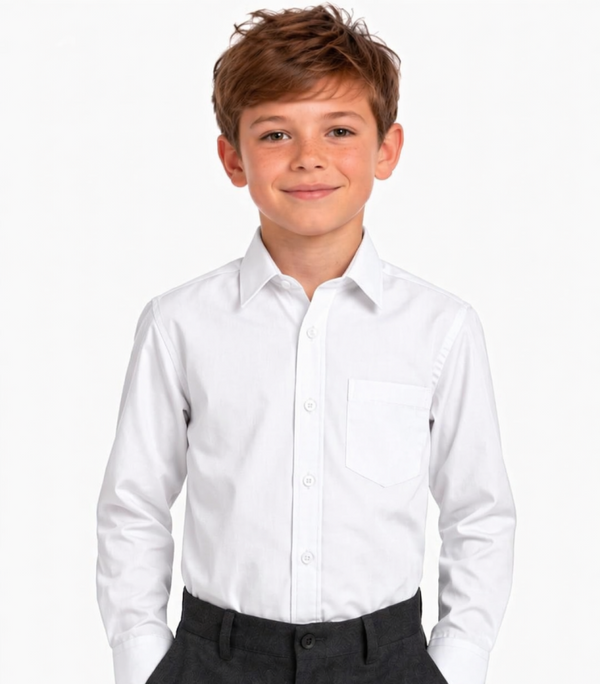 Boys White Long Sleeve School Uniform Shirt – Ages 2 to 16+ Years