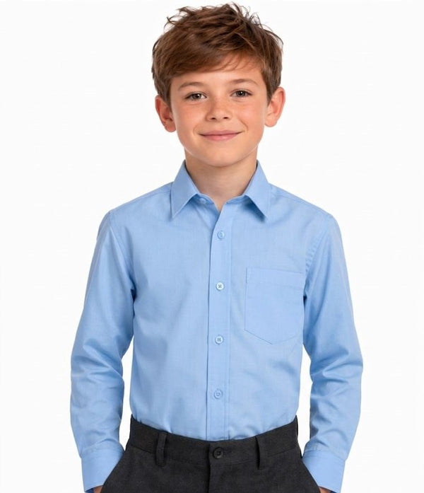Boys Blue Long Sleeve School Uniform Shirt – Ages 2 to 16+ Years