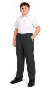 Boys Half Elastic Waist Plus Size Zip/Clip Sturdy Fit School Trousers