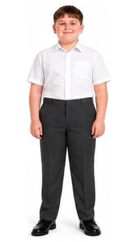 Boys Half Elastic Waist Plus Size Zip/Clip Sturdy Fit School Trousers