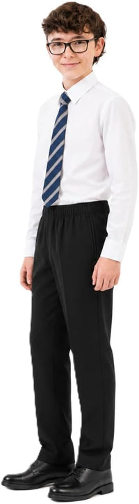 Boys Full Elasticated Waist Slim Fit Pull Up School Trousers