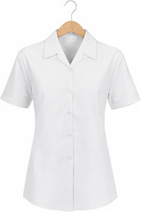 Girls White Short Sleeve Open Neck Revere Collar School Blouse – Ages 9 to 18+ Years