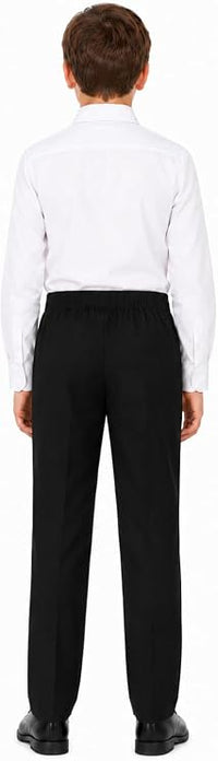 Boys Half Elastic Waist Slim Fit Pull Up School Trouser
