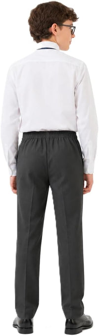 Boys Full Elasticated Waist Slim Fit Pull Up School Trousers