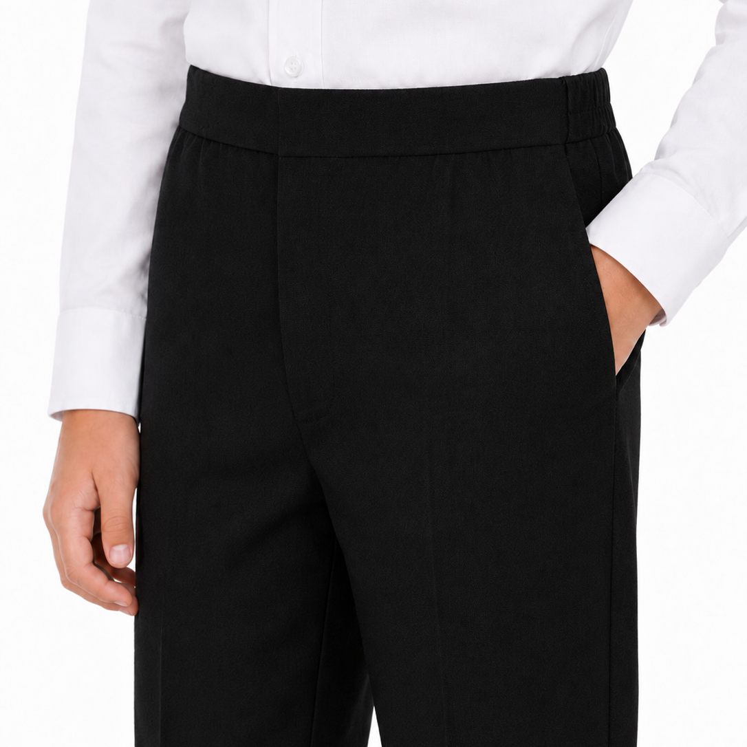 Half Elastic Waist Slim Fit Pull Up School Trouser