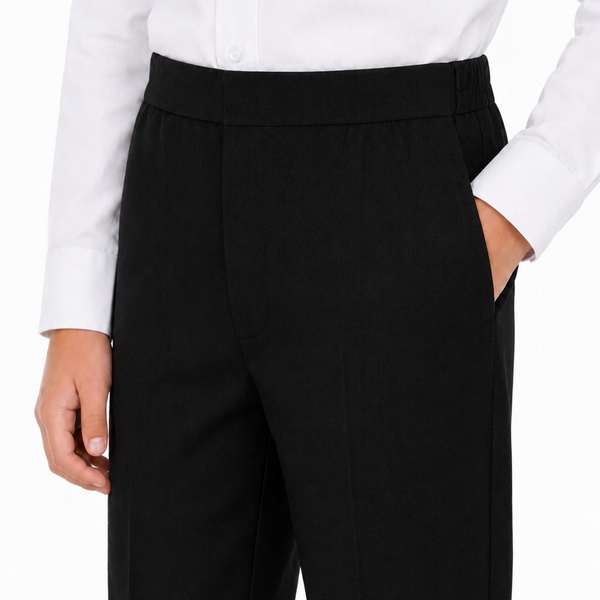 Half Elastic Waist Slim Fit Pull Up School Trouser