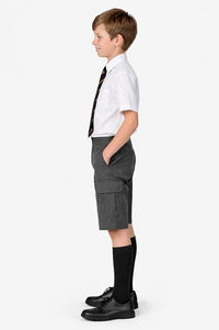 Boys Half Elastic Adjustable Waist Cargo School Shorts