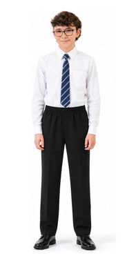 Boys Full Elasticated Waist Slim Fit Pull Up School Trousers