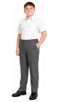 Boys Half Elastic Waist Plus Size Zip/Clip Sturdy Fit School Trousers