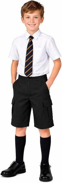 Boys Half Elastic Adjustable Waist Cargo School Shorts