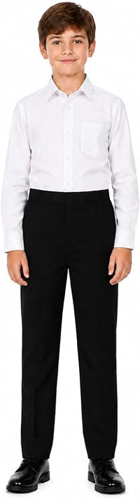 Boys Half Elastic Waist Slim Fit Pull Up School Trouser
