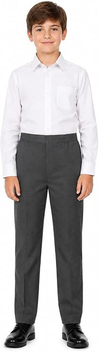 Boys Half Elastic Waist Slim Fit Pull Up School Trouser