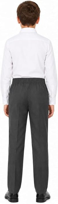 Boys Half Elastic Waist Slim Fit Pull Up School Trouser
