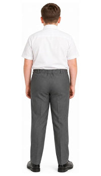 Boys Half Elastic Waist Plus Size Zip/Clip Sturdy Fit School Trousers