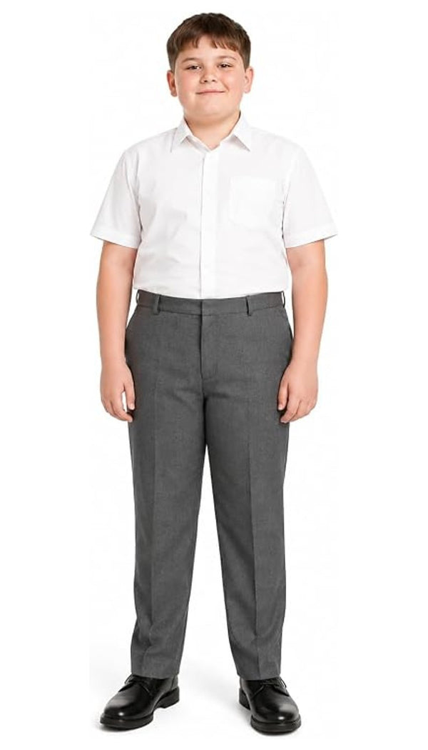Boys Half Elastic Waist Plus Size Zip/Clip Sturdy Fit School Trousers
