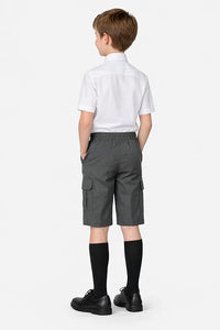 Boys Half Elastic Adjustable Waist Cargo School Shorts