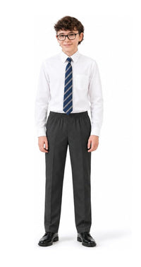 Boys Full Elasticated Waist Slim Fit Pull Up School Trousers