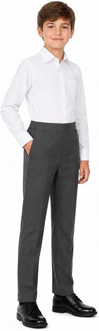 Boys Half Elastic Waist Slim Fit Pull Up School Trouser