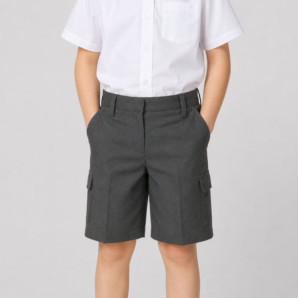 Half Elastic Adjustable Waist Regular Fit Cargo School Shorts