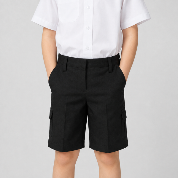Half Elastic Adjustable Waist Regular Fit Cargo School Shorts