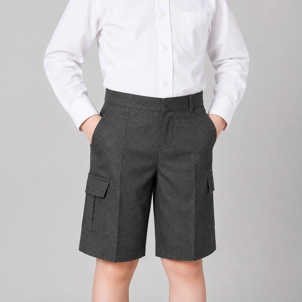 Half Elastic Adjustable Waist Regular Fit Pull Up Cargo School Shorts