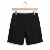 Half Elastic Adjustable Waist Regular Fit Pull Up Cargo School Shorts