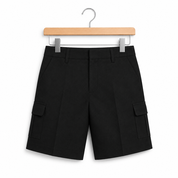 Half Elastic Adjustable Waist Regular Fit Pull Up Cargo School Shorts