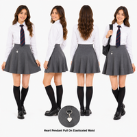 Girls School Uniform Jersey Skirt with Heart Pendant Pull On Elasticated Waist