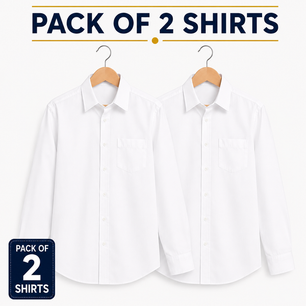 Pack of 2 Boys White Long Sleeve School Uniform Shirts