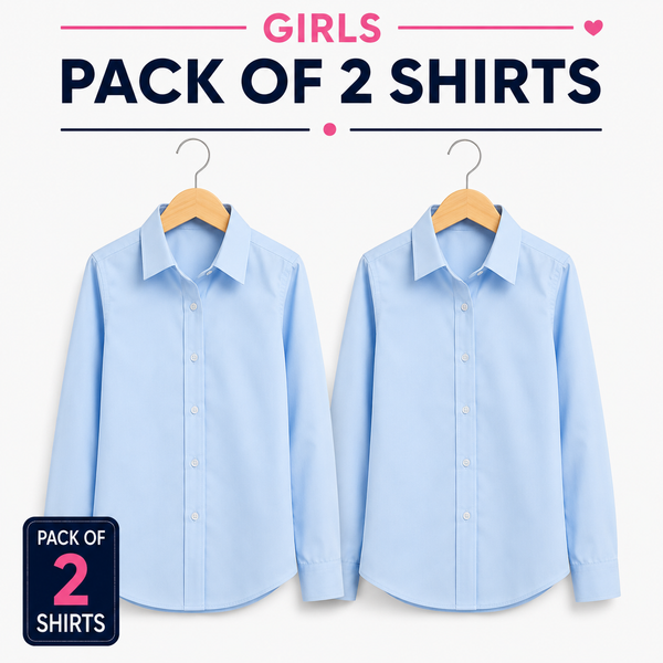 Pack of 2 Girls Blue Long Sleeve School Uniform Shirts