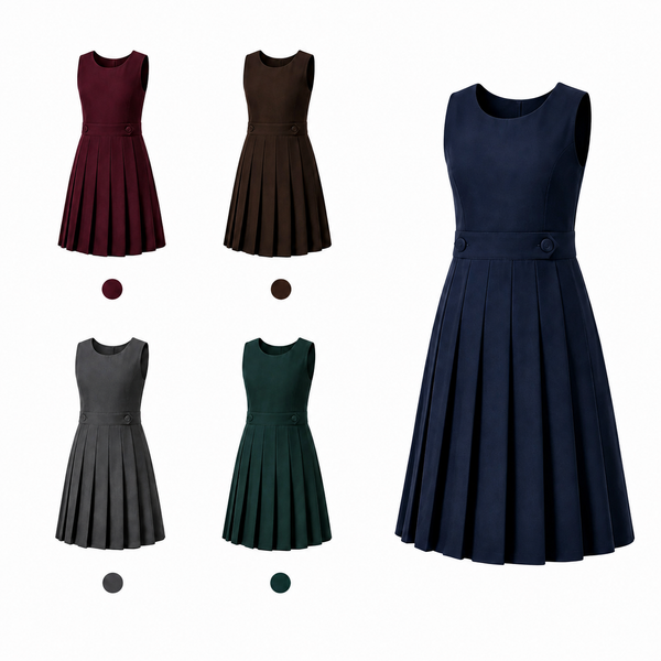 Girls' Pleated Bib Pinafore School Uniform Dress