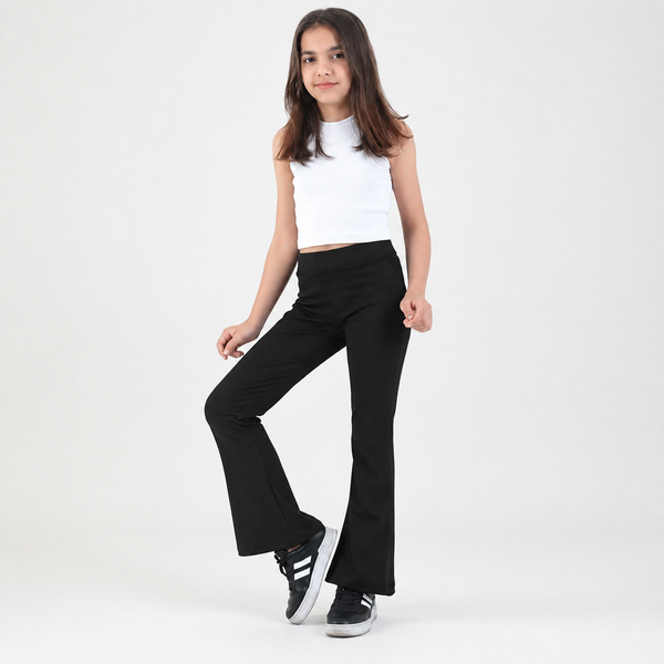Girls Trousers Pull Up flexible stretchy Rib