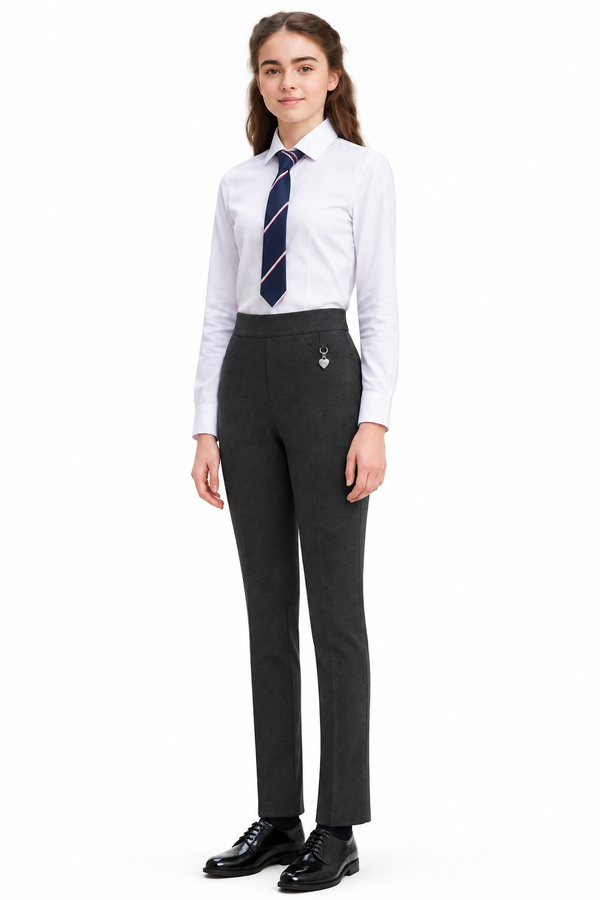 Girls Half Elasticated Waist Regular Fit Pull Up Jersey School Trouser