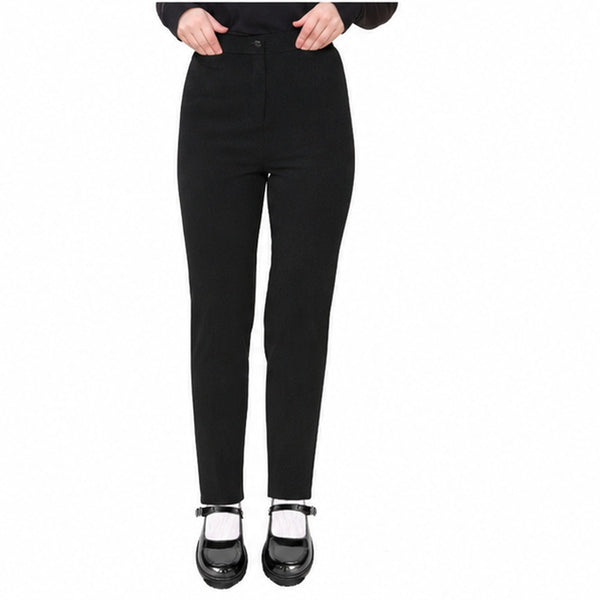 Girls Half Elasticated Waist Slim Fit Button & Zip School Trouser
