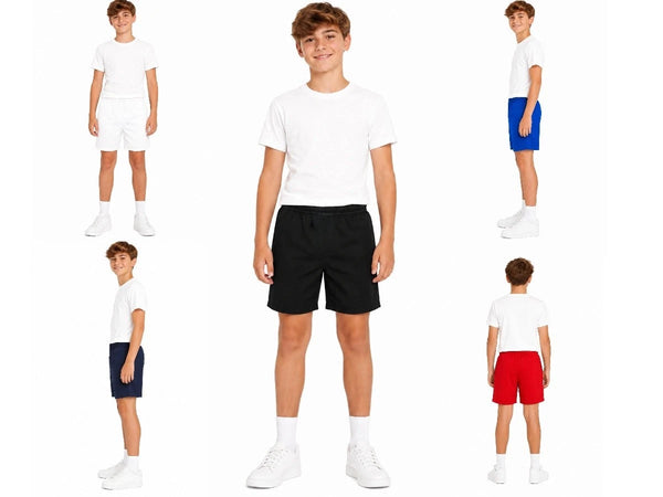 Boys School PE Shorts Lightweight Summer Activewear Ages 2-13 & Adults S-XXL