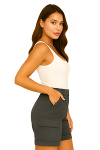 Ladies Cargo Shorts Pull On Casual Combat