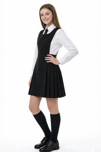 Girls' Pleated Bib Pinafore School Uniform Dress
