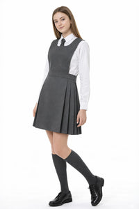 Girls' Pleated Bib Pinafore School Uniform Dress