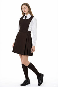 Girls' Pleated Bib Pinafore School Uniform Dress