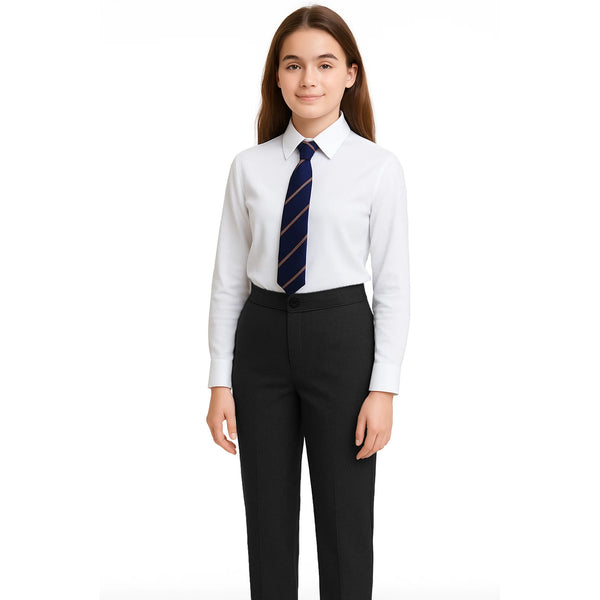 Girls Adjustable Waist School Trouser Black Grey Slim Fit School Pants